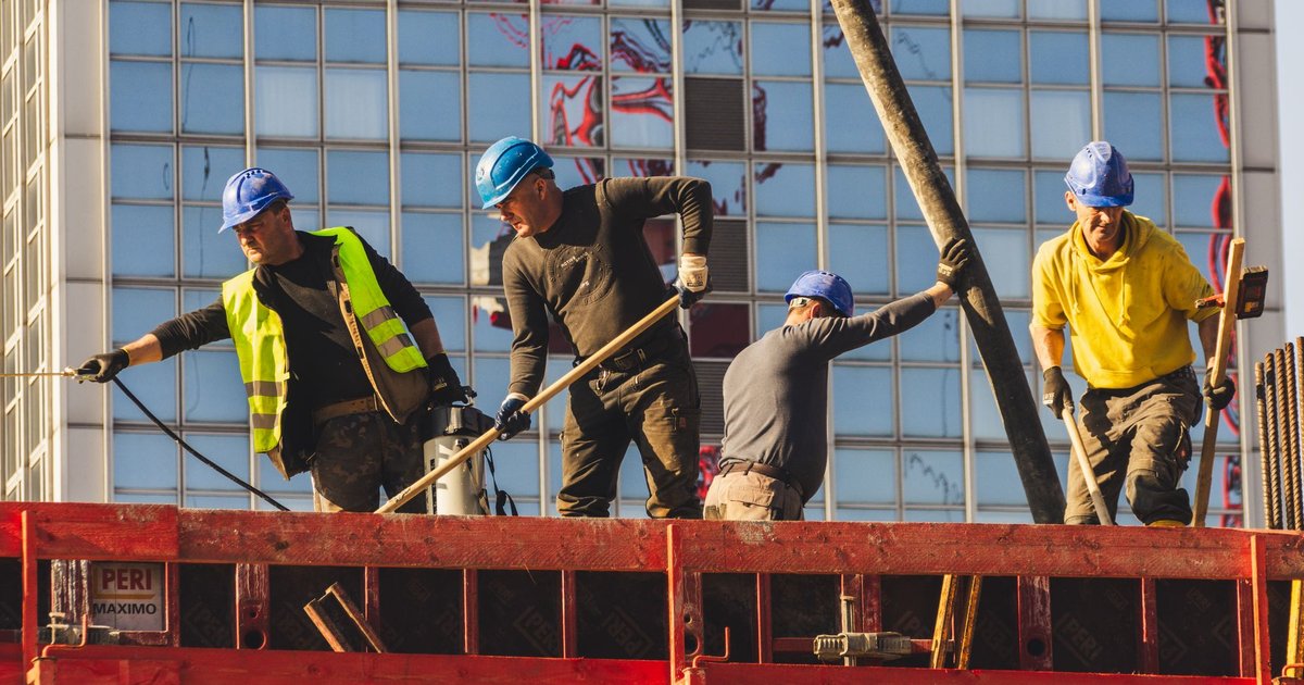 Construction workers on a building site
