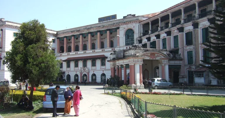 The Nepal Rastra Bank head office building in Kathmandu, the historic Singha Mahal complex