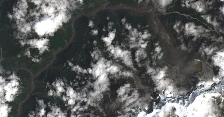 Satellite view of flood-affected river valleys in Nepal after the 2026 floods, the disaster behind SEBON's October 1 directive to NEPSE